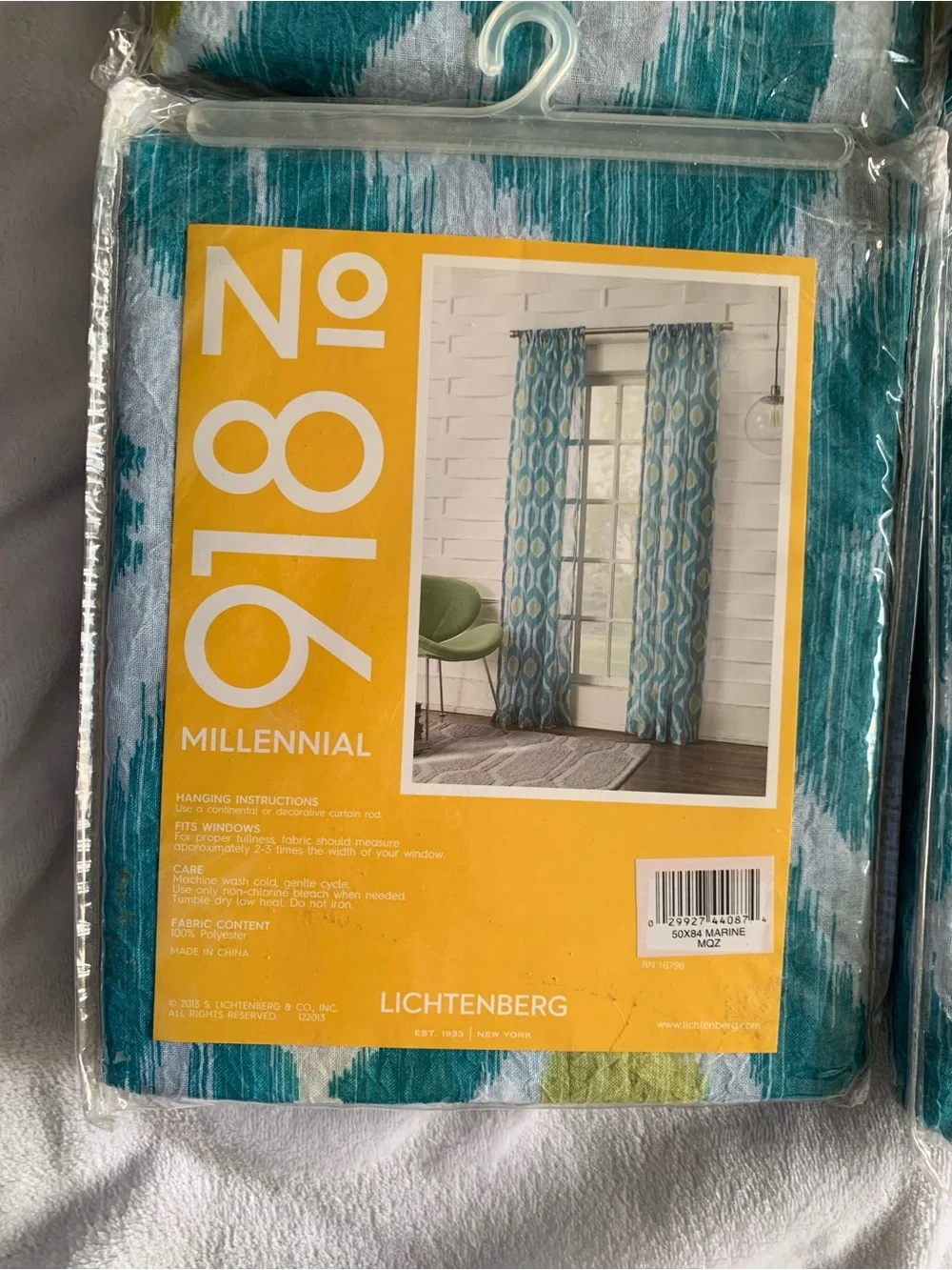 LICHTENBERG Curtains (4) 50” x 84” Panels Teal Apple Green White Crinkle Fabric